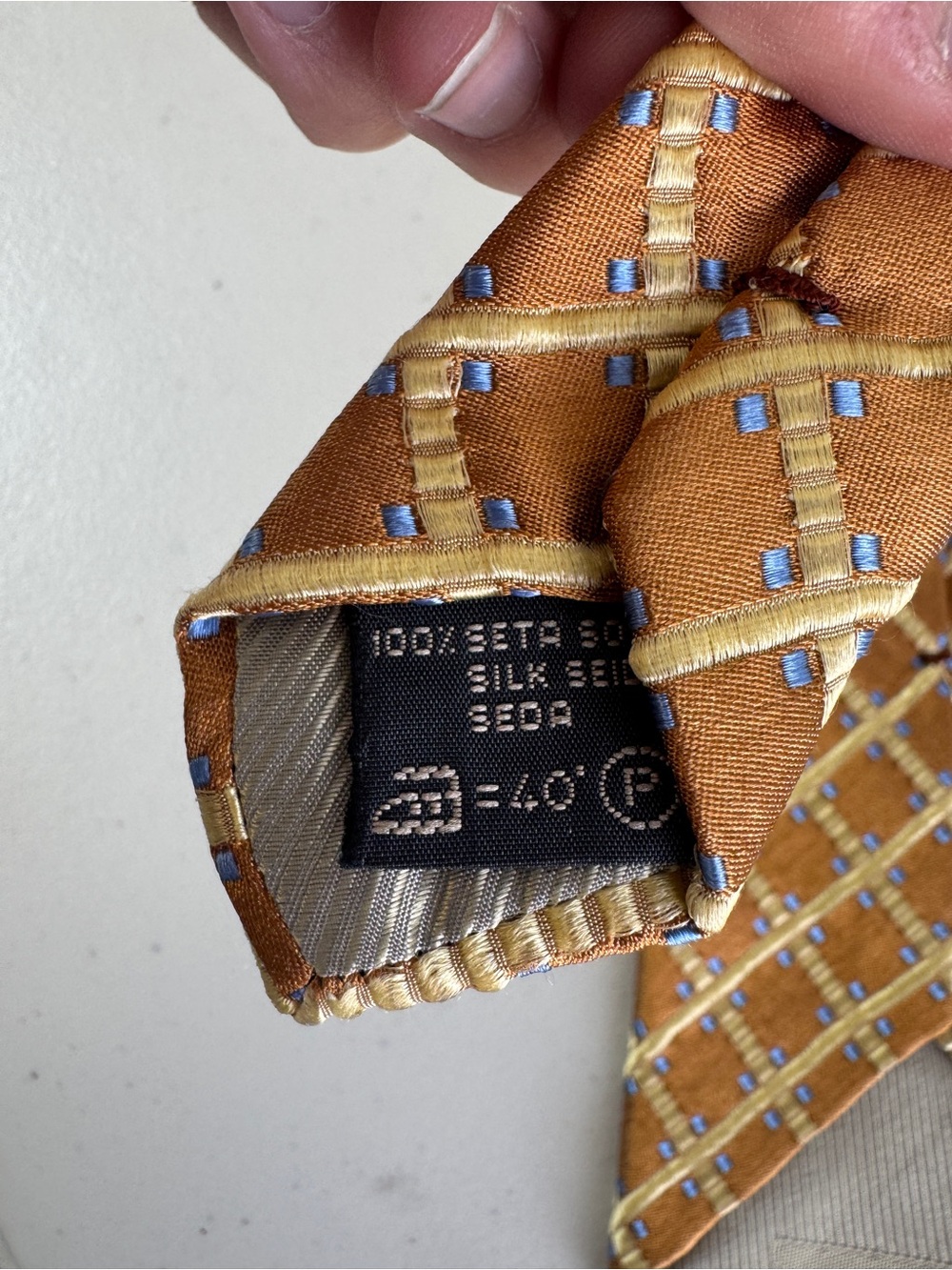 Ermenegildo Zegna Silk Necktie Gold Geometric Grid Luxury Designer Tie Classic - Picture 10 of 12